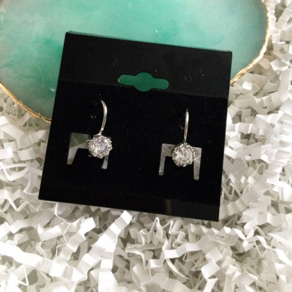 Brass Bezel Cubic Zirconia Lever Back Earrings